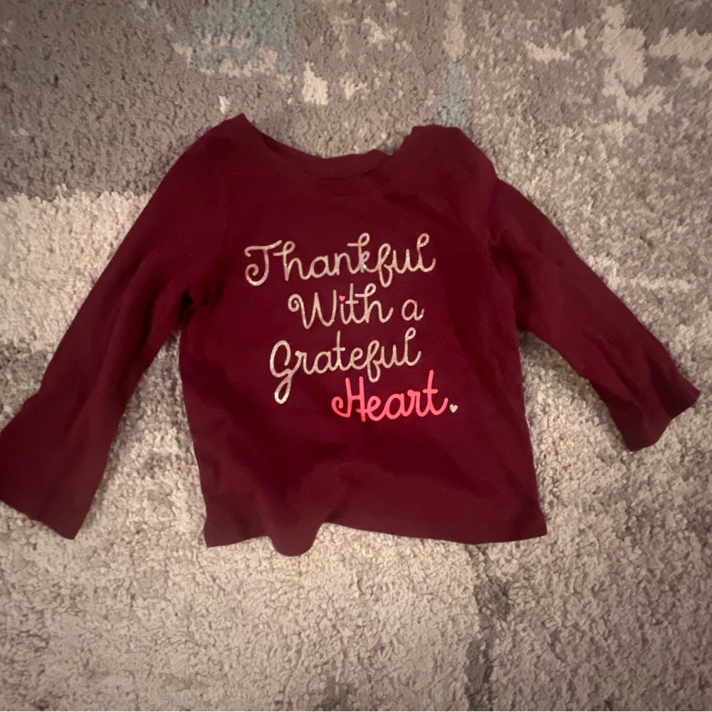 Cat & Jack Burgundy Long Sleeve Tee with Heartfelt Message